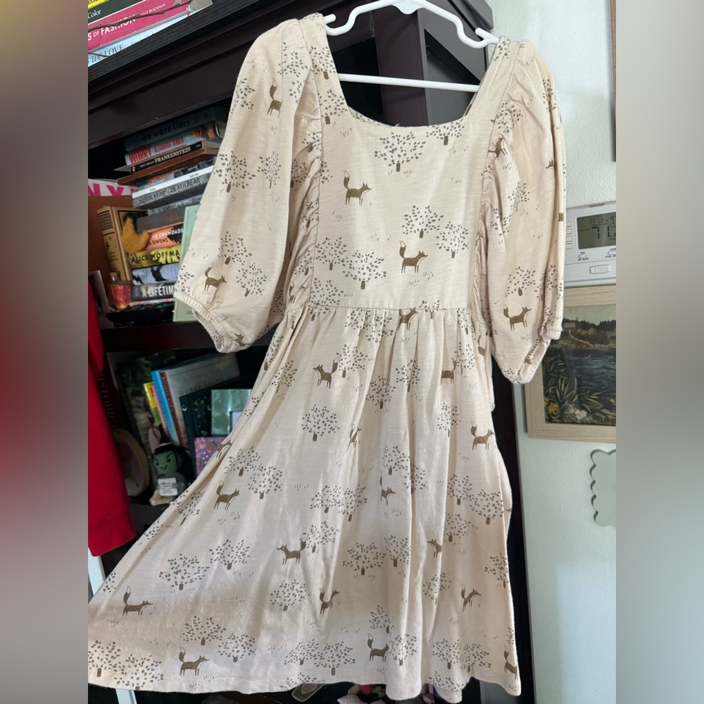 Rylee + Cru Cream Brea Fox Print Long Sleeve Dress
